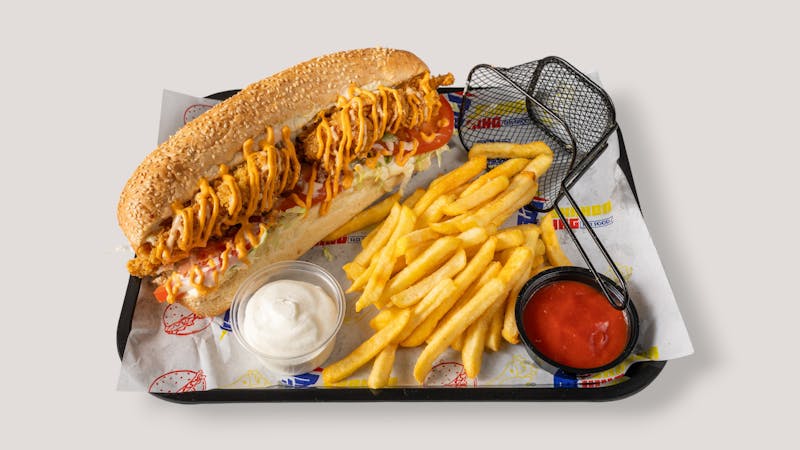 Meatball sub with marinara sauce and melted cheese